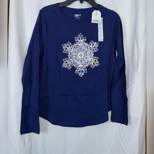 NWT Crazy 8 Girls Navy Silver Snowflake Long Sleeve Scoop Neck Top Size L 10/12